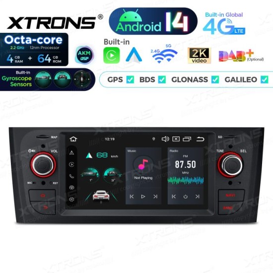 Upgrade 6.1'' Android 14 Car Stereo for Fiat Punto Octa Core 4+64 Built-in AKM DSP,CP,AA 4G,gyroscope, compass Xtrons image